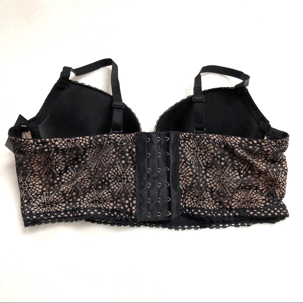 Black Floral Lace Longline Underwire Bra 34 B - Picture 5 of 9